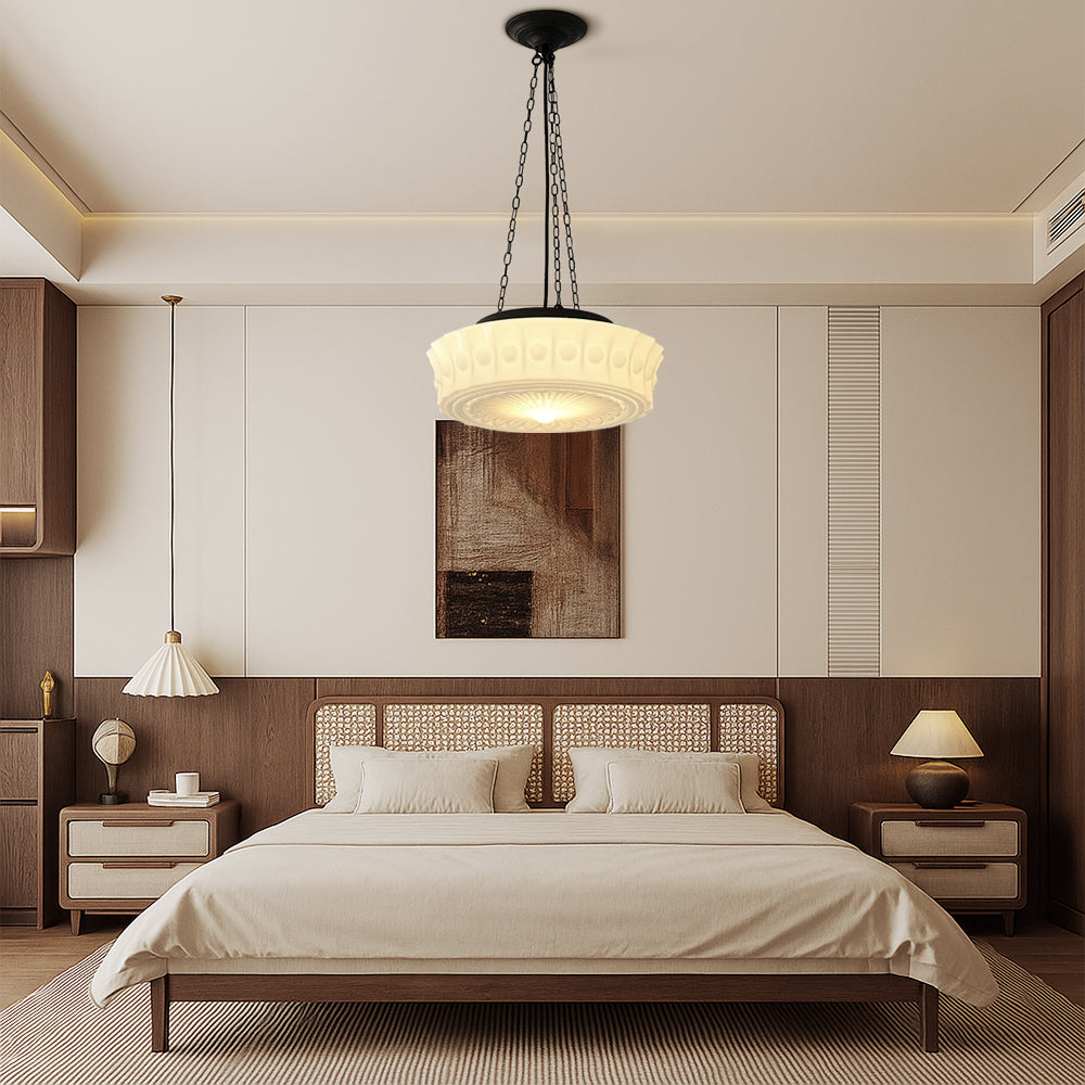 Lampada a Sospensione in Vetro Opalino Vintage