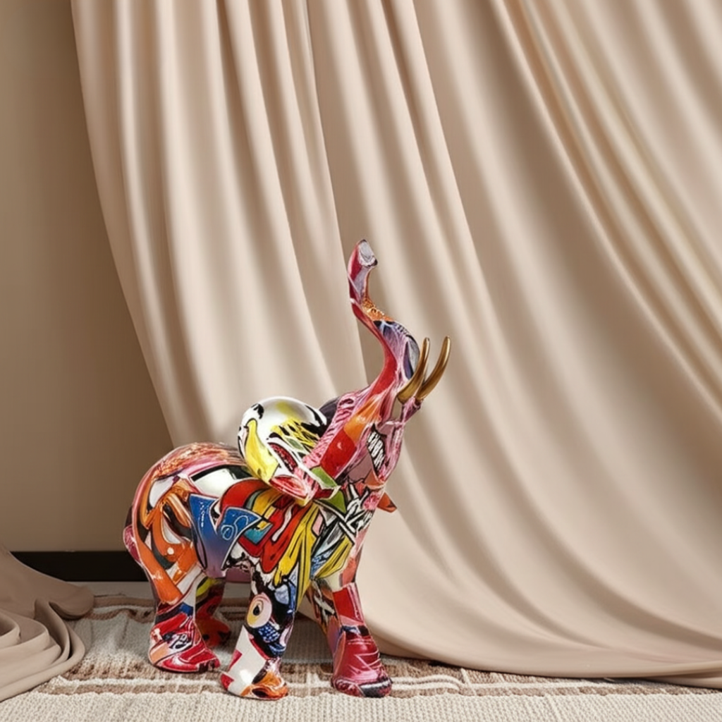 Elara Haus Figurina di Elefante Astratta in Graffiti con Accento in Zanna d'Oro