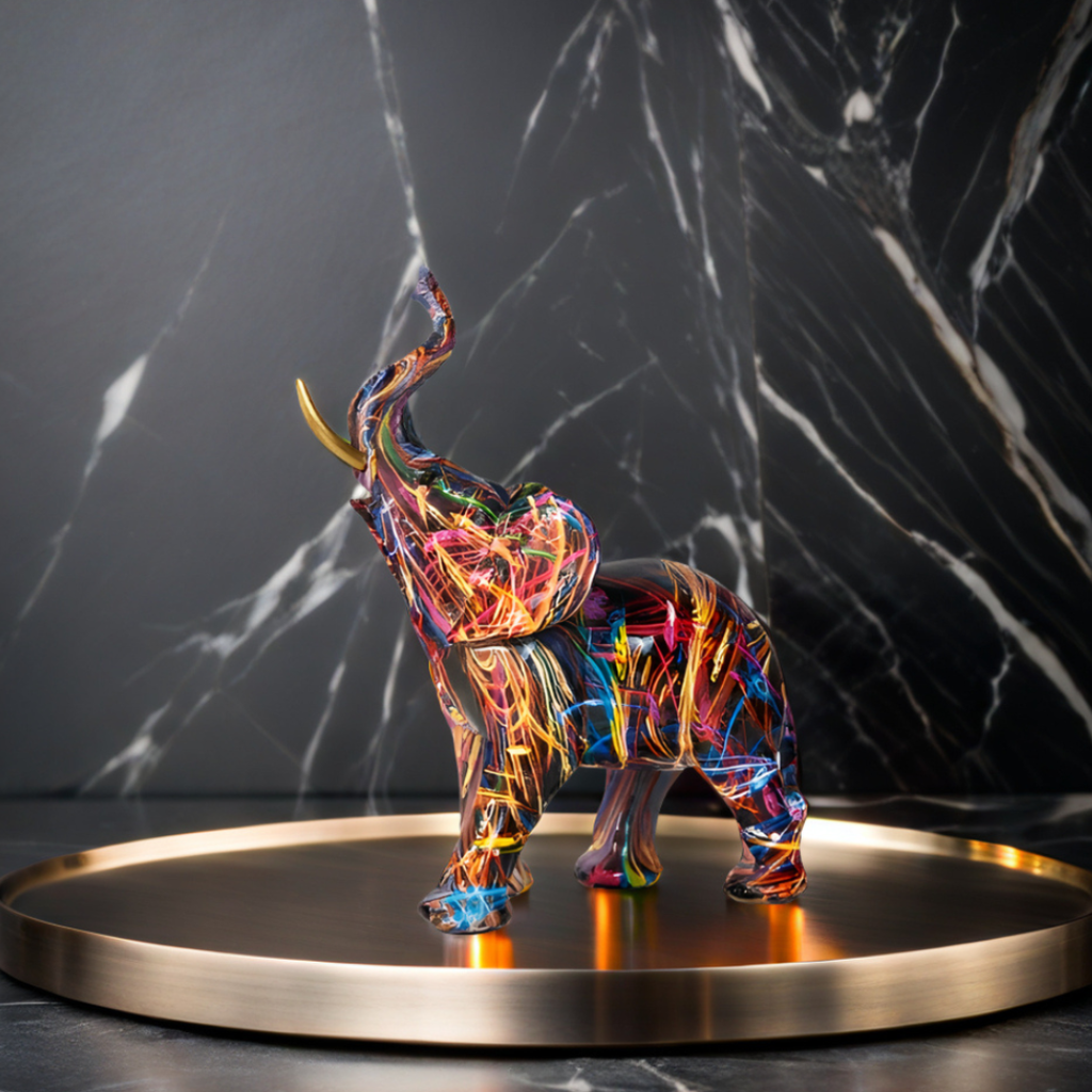Elara Haus Figurina di Elefante Astratta in Graffiti con Accento in Zanna d'Oro