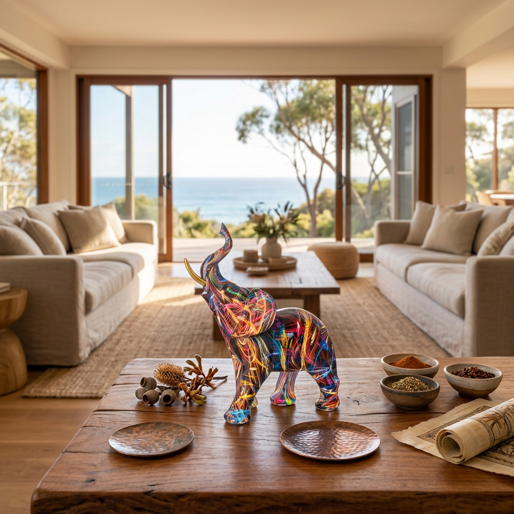 Elara Haus Figurina di Elefante Astratta in Graffiti con Accento in Zanna d'Oro