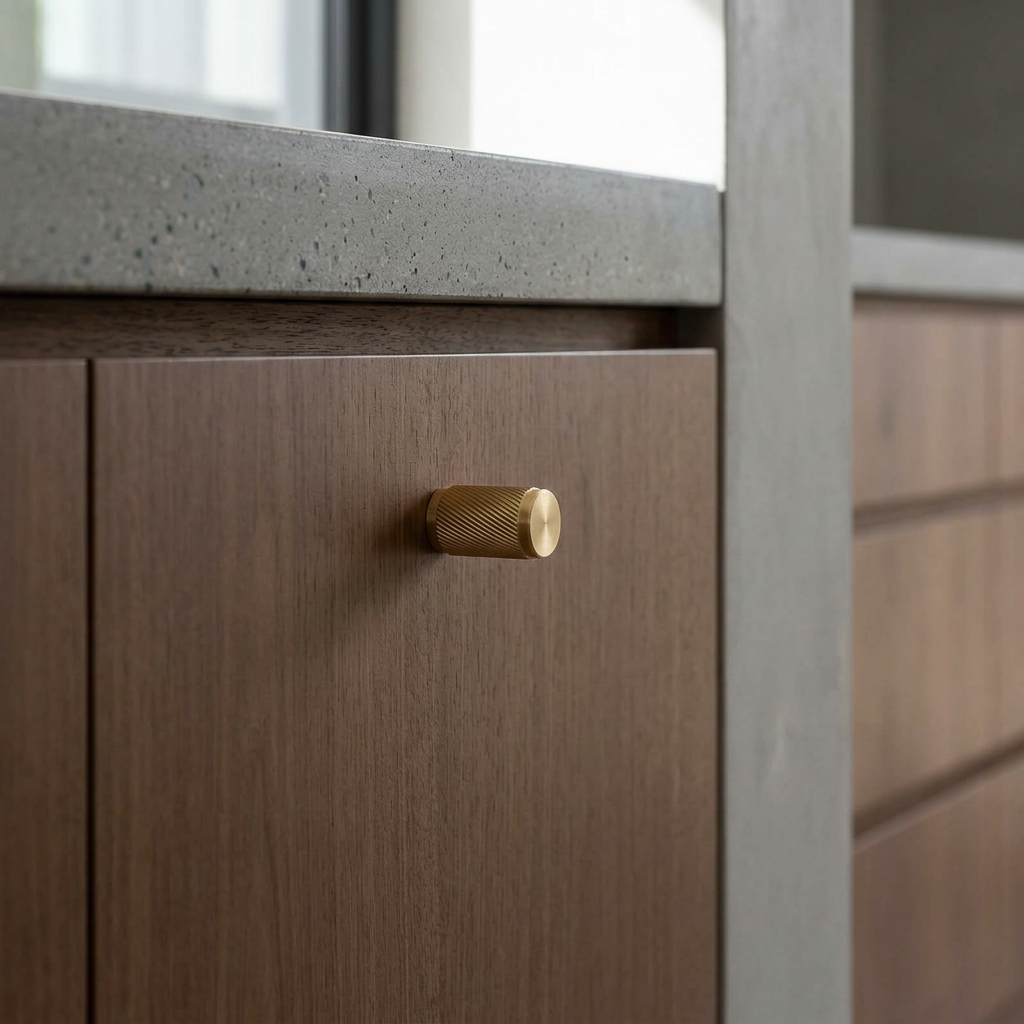 Elara Haus Maniglia per Cassetto Architettonica Minimalista in Ottone a Vortice