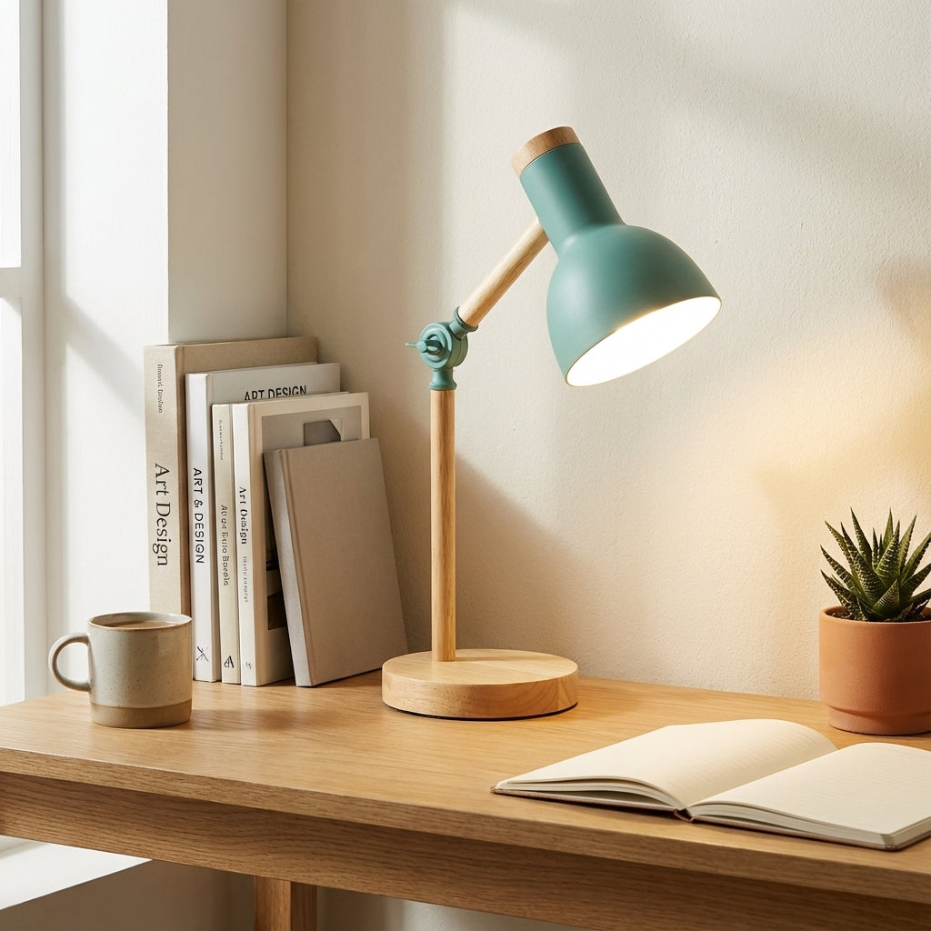 Lampada da Tavolo Articolata in Legno Elara Haus - Luce da Lettura Regolabile Moderna