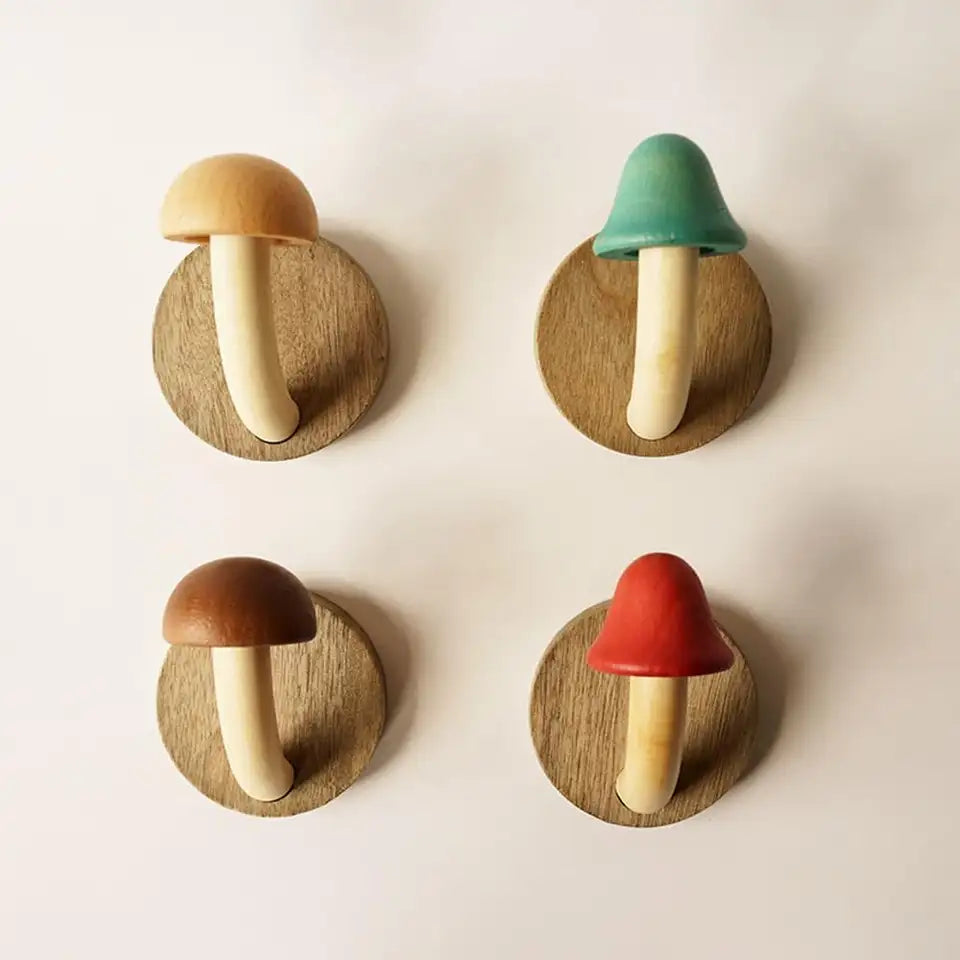 Set di Ganci a Parete a Fungo in Legno Artigianale Elara Haus