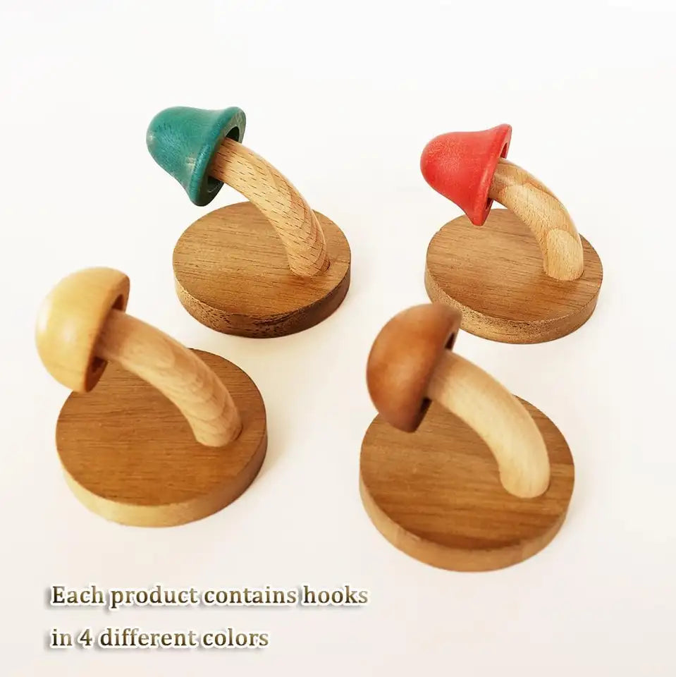 Set di Ganci a Parete a Fungo in Legno Artigianale Elara Haus
