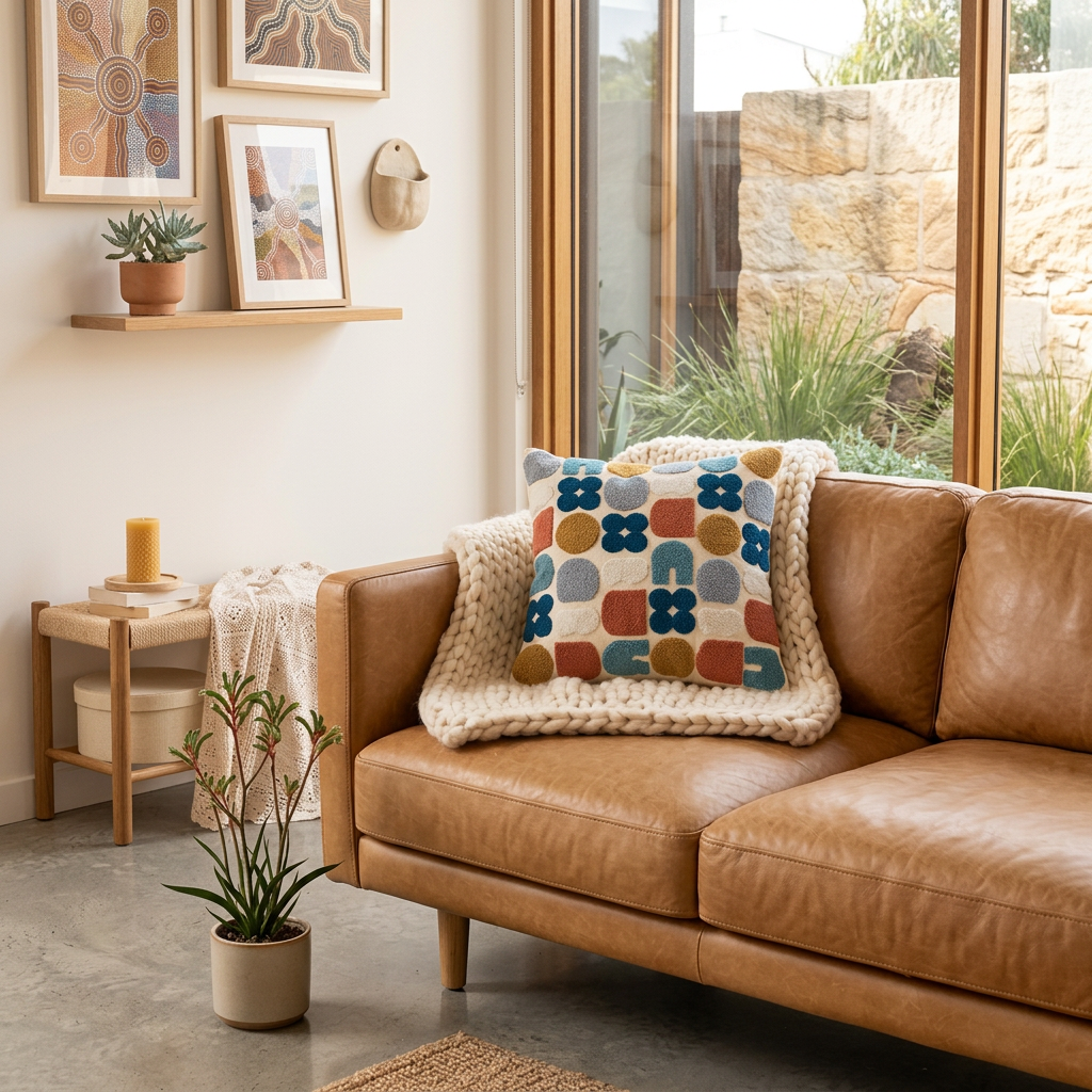 Cuscino Astratto Boho in Cotone Tappezzato Artistico Elara Haus