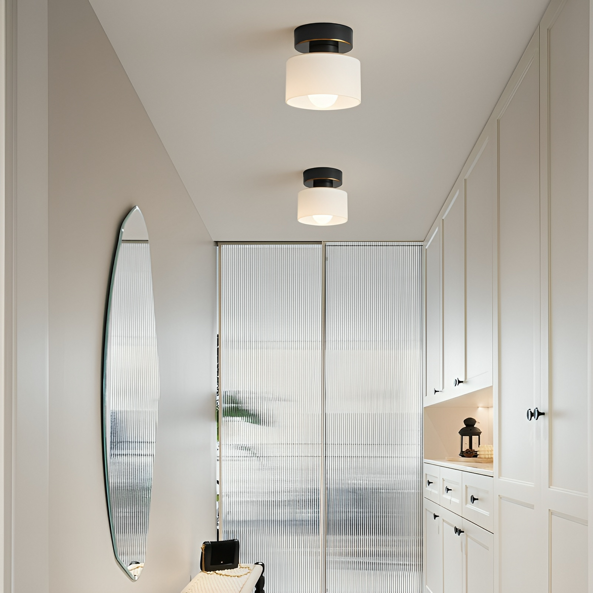 Elara Haus Bauhaus Geometric Drum – Onice Opaco & Alabastro Semi-Flush Spot
