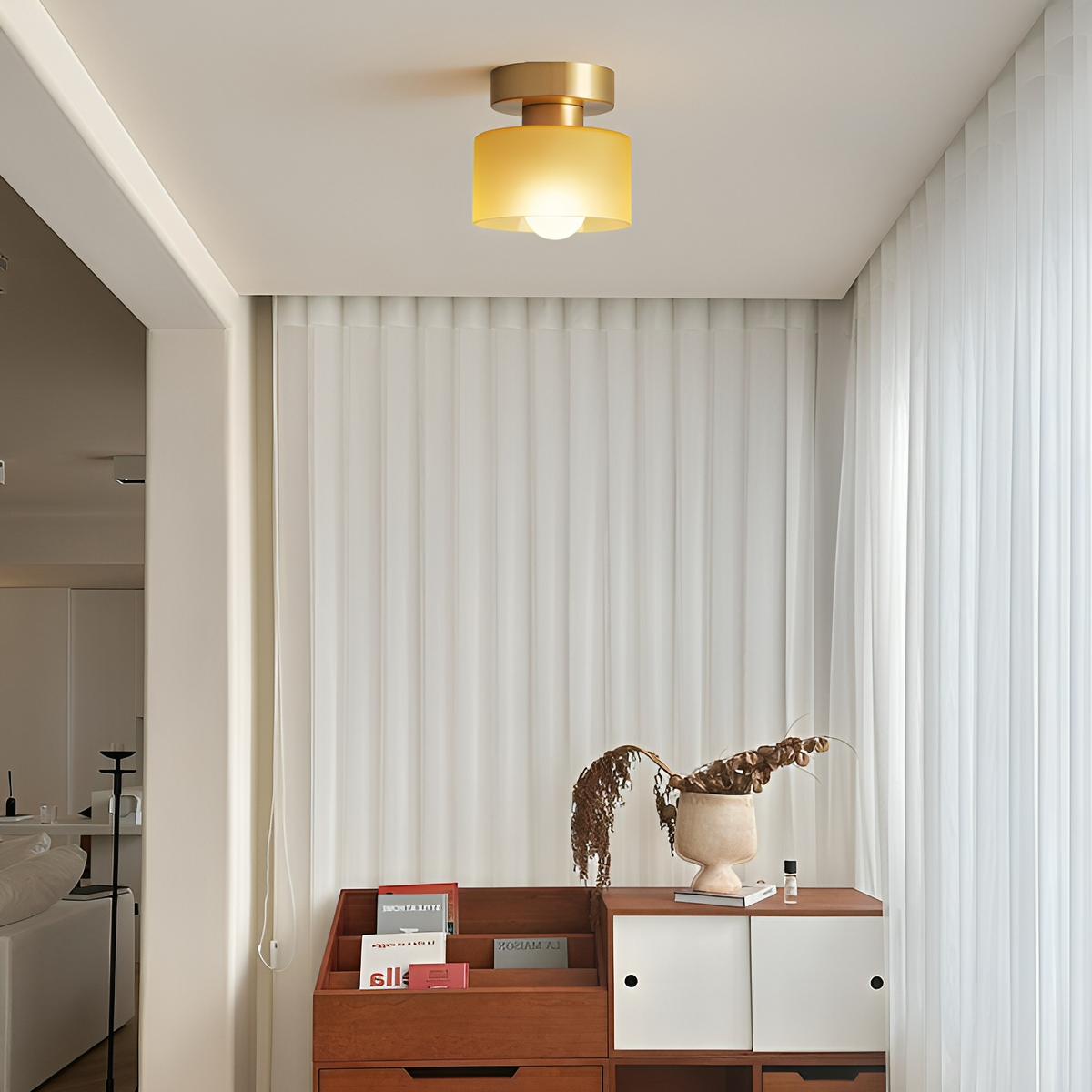 Elara Haus Bauhaus Geometric Drum – Onice Opaco & Alabastro Semi-Flush Spot