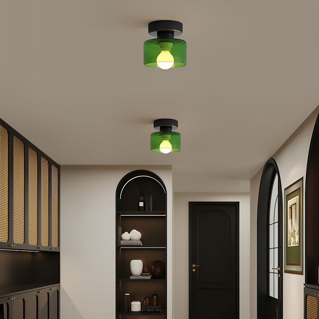 Elara Haus Bauhaus Geometric Drum – Onice Opaco & Alabastro Semi-Flush Spot