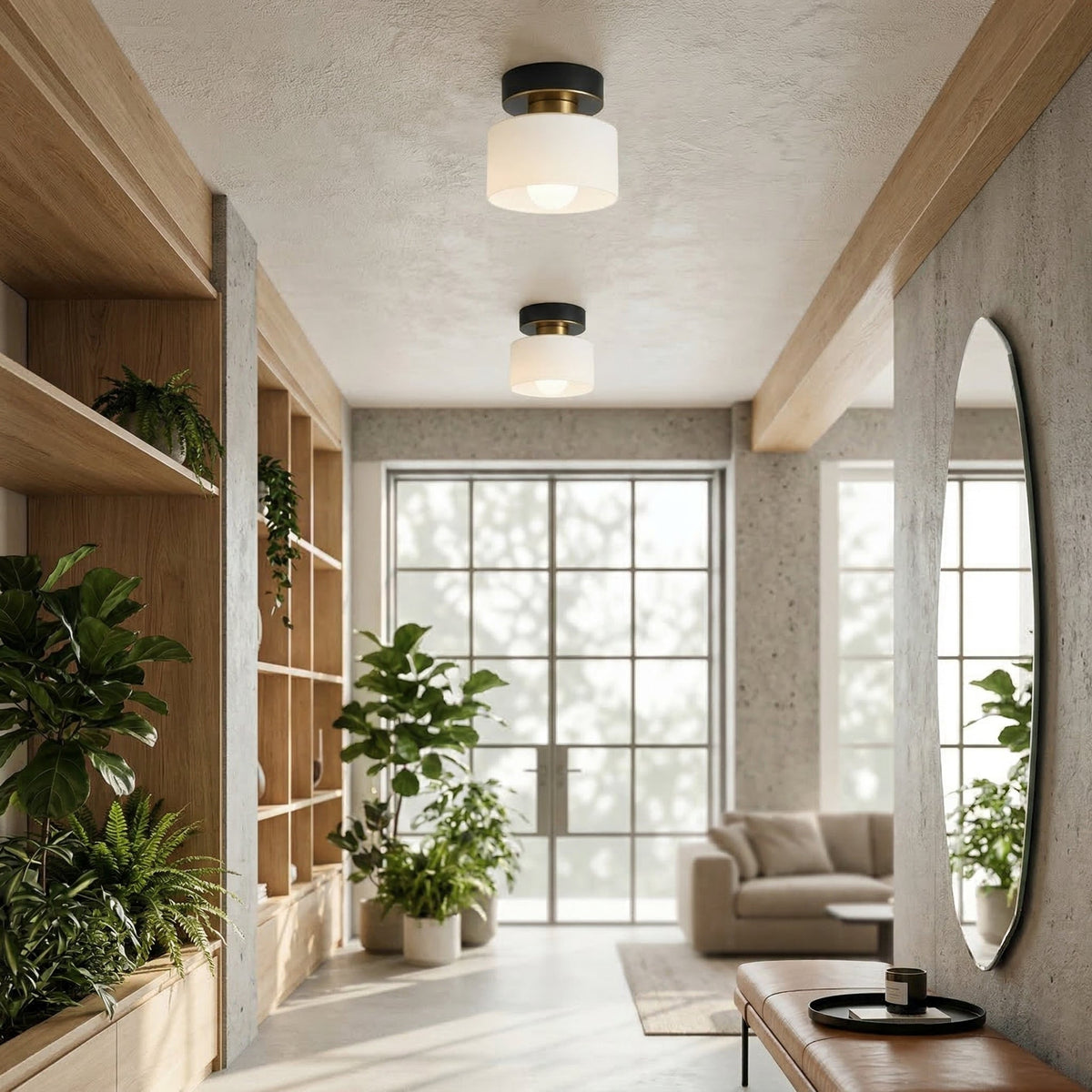 Elara Haus Bauhaus Geometric Drum – Onice Opaco & Alabastro Semi-Flush Spot