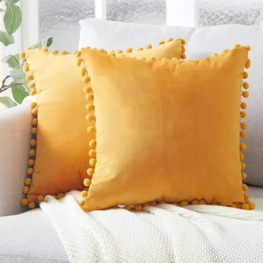 Cuscino Decorativo Elara Haus con Bordo Pom-Pom Bohemien