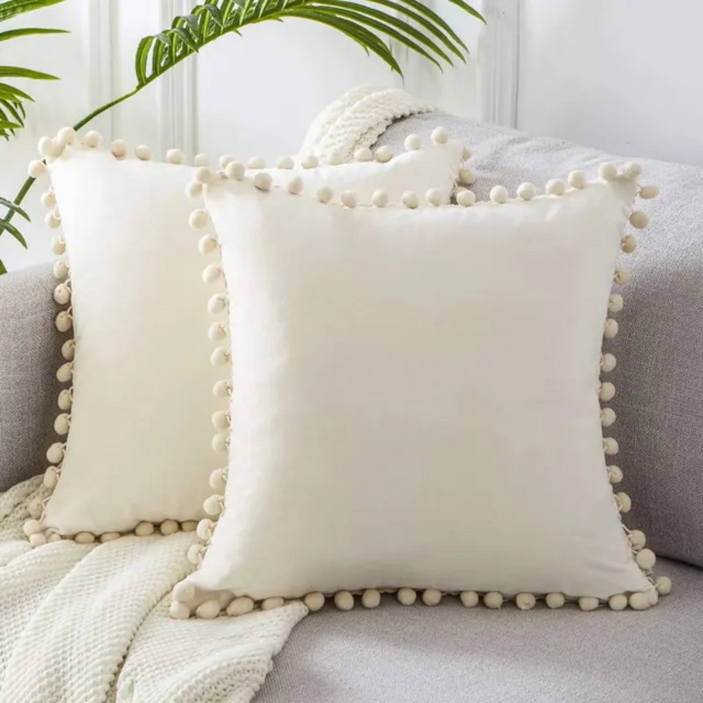 Cuscino Decorativo Elara Haus con Bordo Pom-Pom Bohemien
