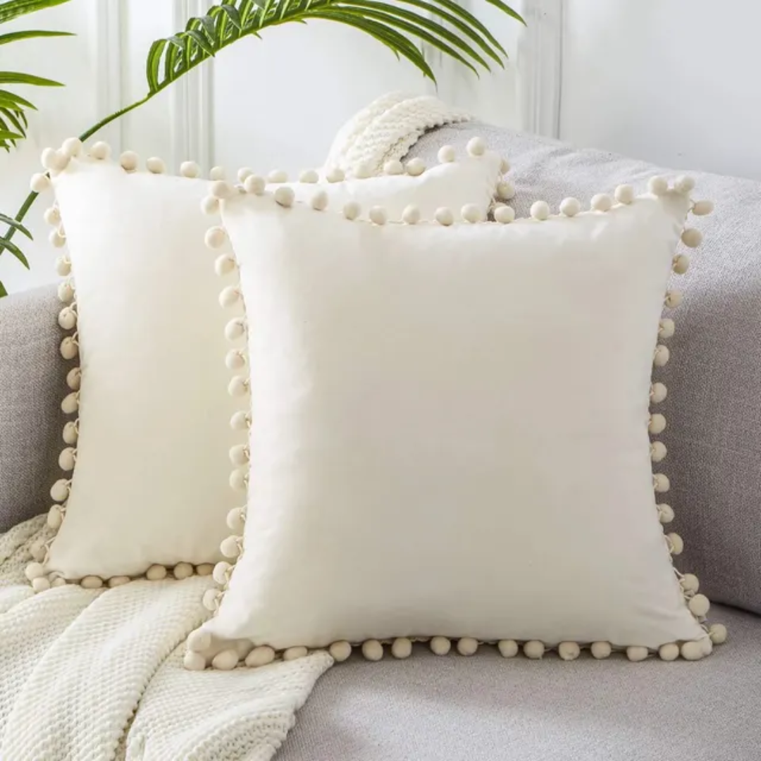 Cuscino Decorativo Elara Haus con Bordo Pom-Pom Bohemien