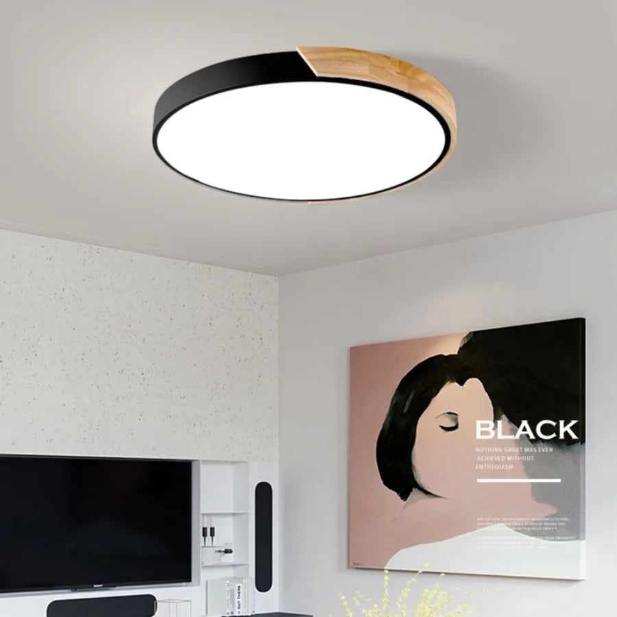 Lampada da soffitto circolare Elara con accenti in legno