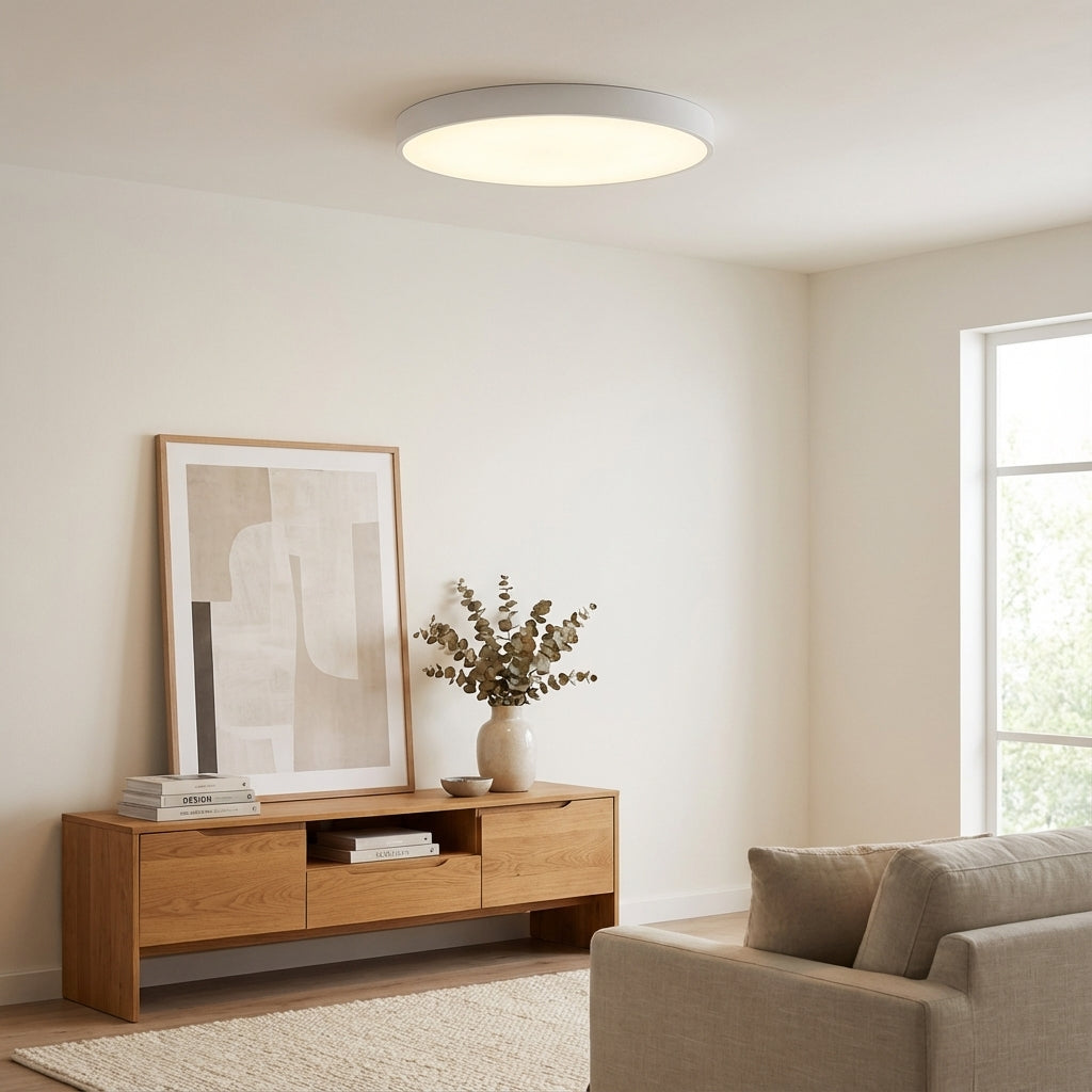 Lampada da soffitto circolare Elara con accenti in legno