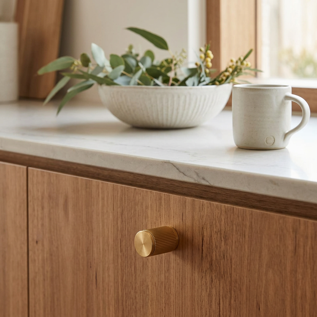 Set di Piastra per Manopola Fluted in Ottone Contemporaneo Elara Haus