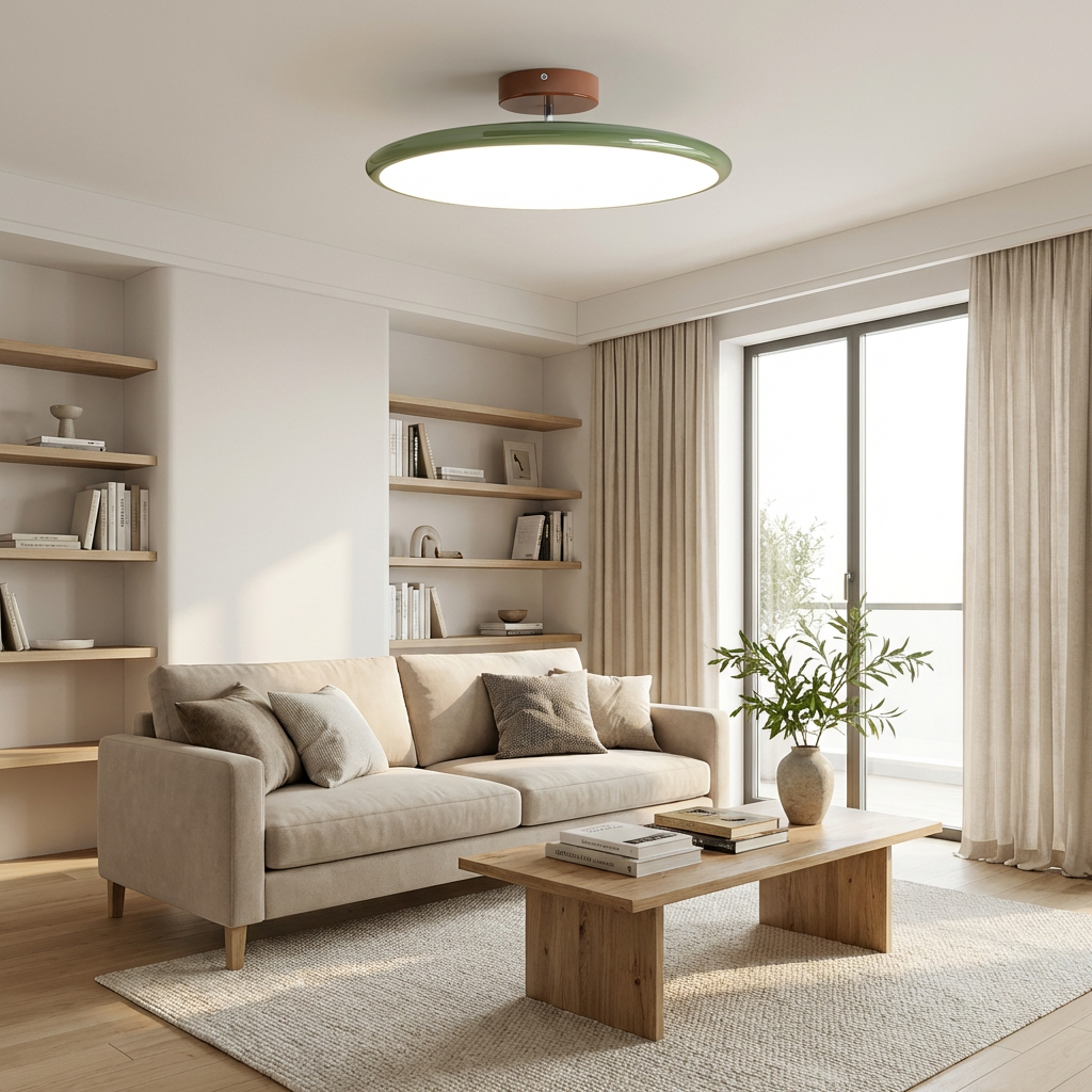 Elara Haus Drift Retro Flush Mount – Luce da soffitto smaltata in Salvia e Terracotta