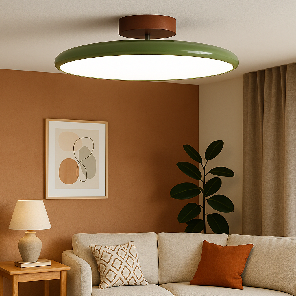 Elara Haus Drift Retro Flush Mount – Luce da soffitto smaltata in Salvia e Terracotta
