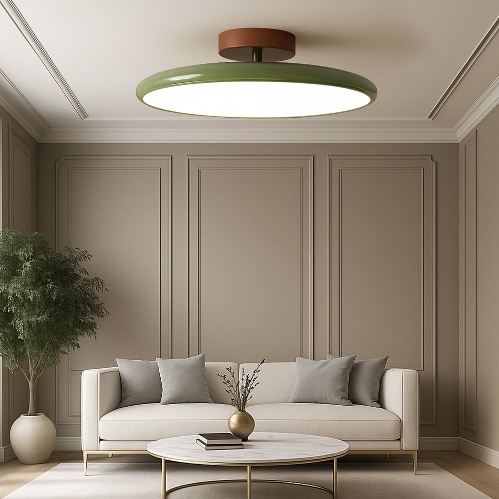 Elara Haus Drift Retro Flush Mount – Luce da soffitto smaltata in Salvia e Terracotta
