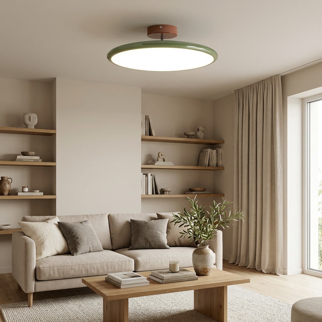 Elara Haus Drift Retro Flush Mount – Luce da soffitto smaltata in Salvia e Terracotta