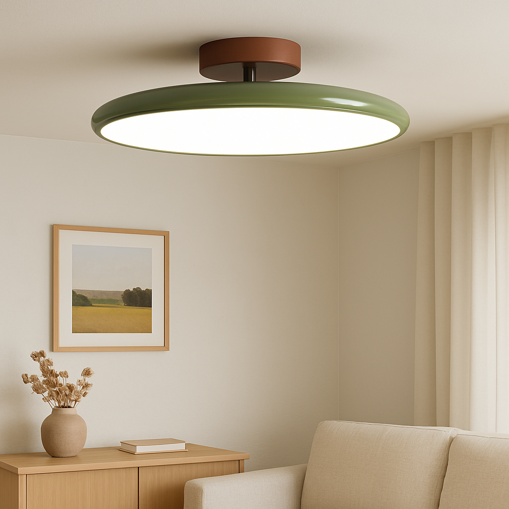 Elara Haus Drift Retro Flush Mount – Luce da soffitto smaltata in Salvia e Terracotta