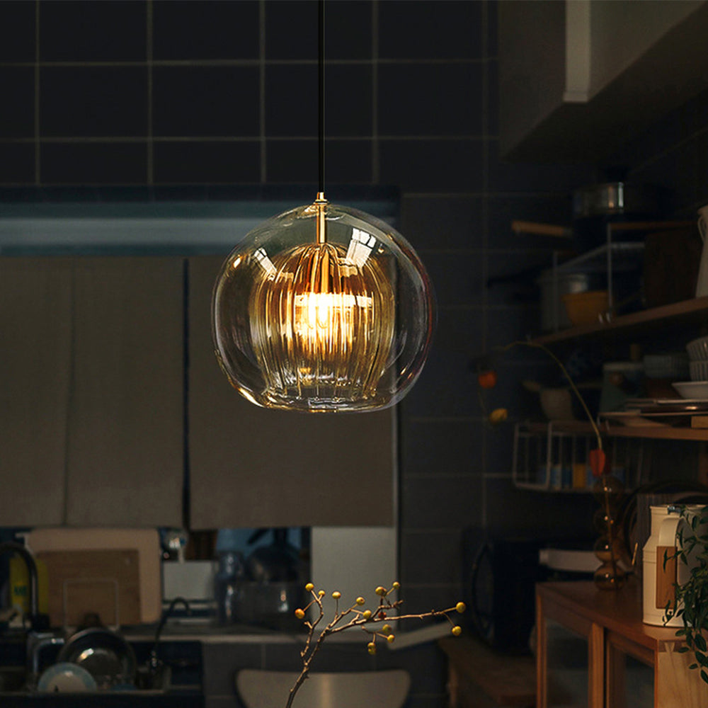 Elara Haus Lampada a Sospensione in Vetro - Lampade da Cucina in Vetro Trasparente e Ambra