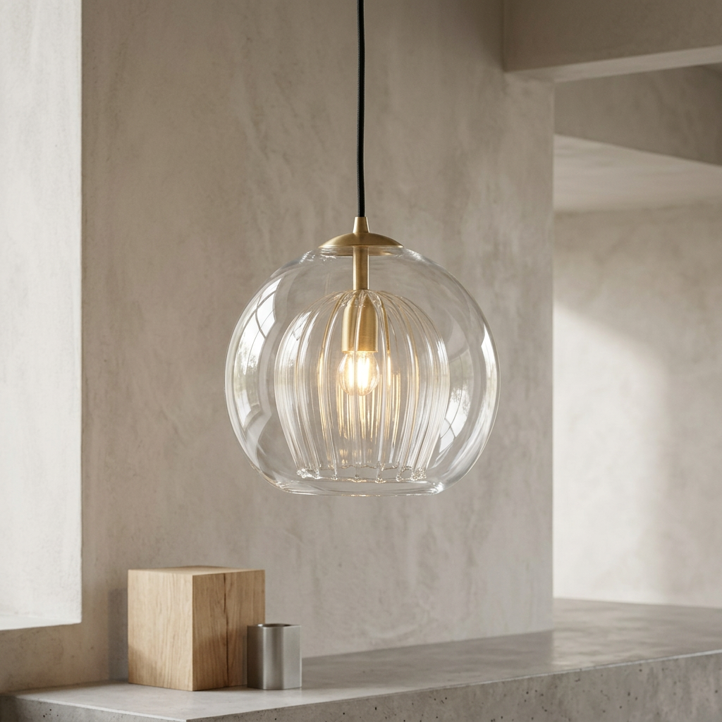 Elara Haus Lampada a Sospensione in Vetro - Lampade da Cucina in Vetro Trasparente e Ambra