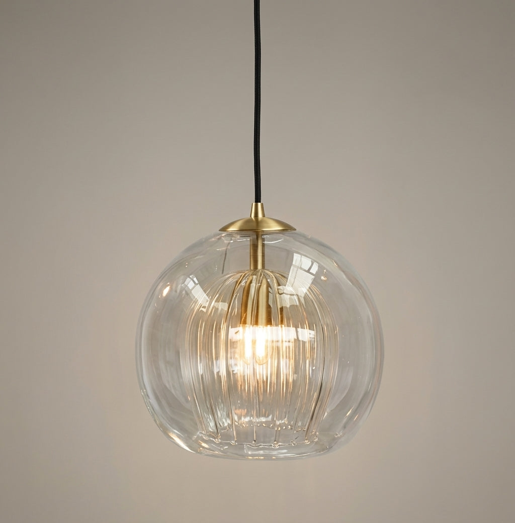 Elara Haus Lampada a Sospensione in Vetro - Lampade da Cucina in Vetro Trasparente e Ambra