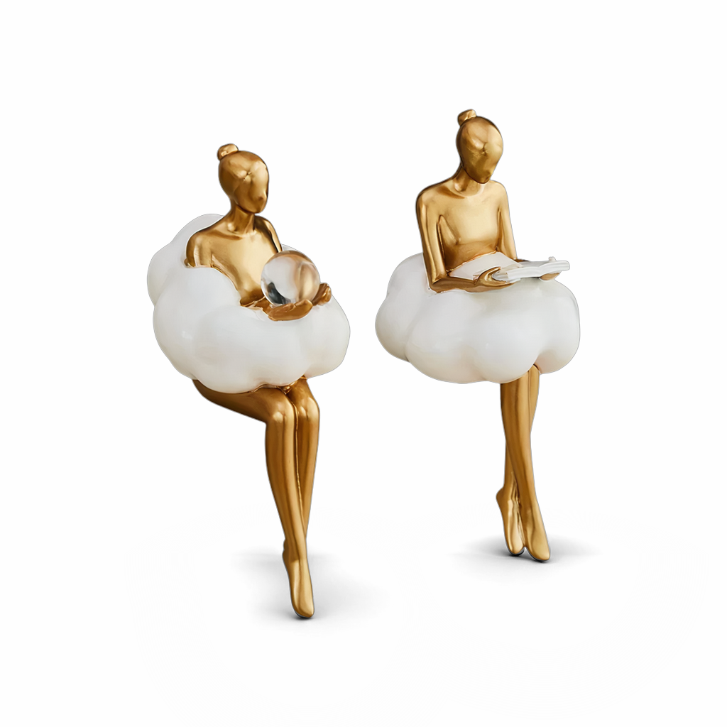 Scultura Donna che Legge in Oro Elara Haus su Nuvola - Decorazione da Mensola