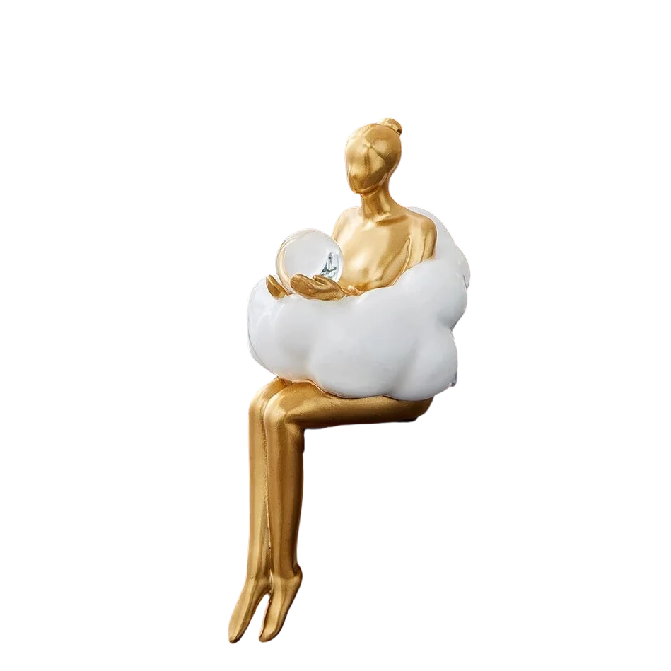 Scultura Donna che Legge in Oro Elara Haus su Nuvola - Decorazione da Mensola