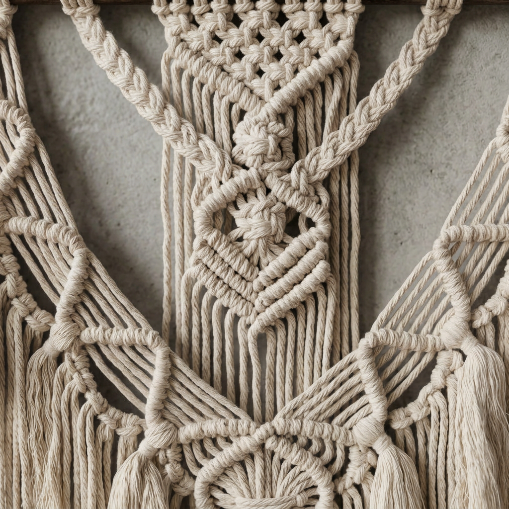 Arazzo da Parete in Macramè di Cordino Intrecciato Elara Haus