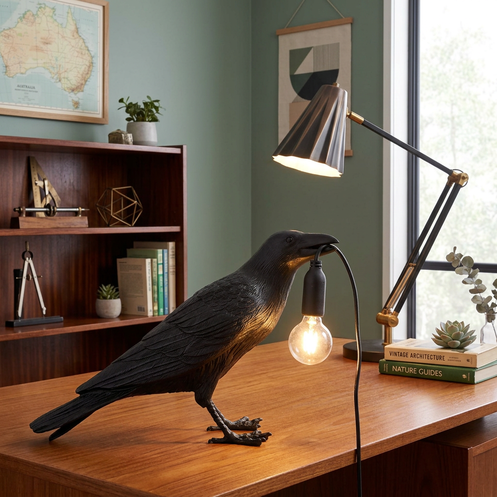 Elara Haus Lampada da Tavolo con Scultura di Corvo di Alta Qualità - Design Artistico Novità
