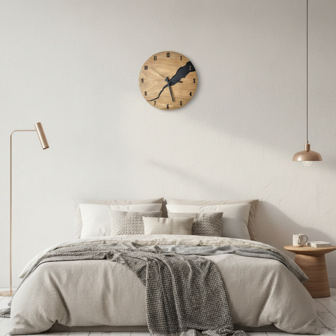 Orologio da parete in legno naturale di alta qualità Elara Haus - Arte moderna minimalista