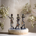 Elara Haus Set di Statue di Donna Africana in Resina di Alta Qualità – Set di 3 Musicisti