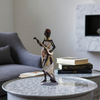 Elara Haus Set di Statue di Donna Africana in Resina di Alta Qualità – Set di 3 Musicisti