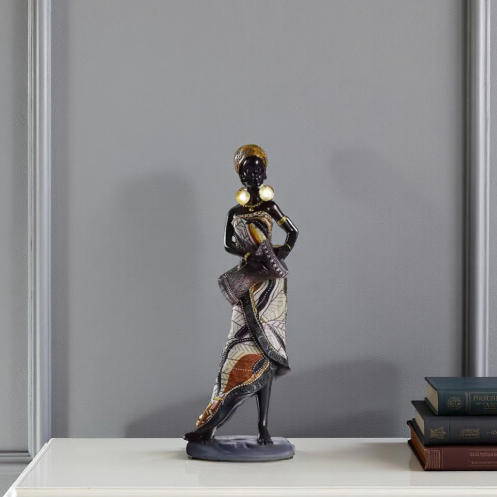 Elara Haus Set di Statue di Donna Africana in Resina di Alta Qualità – Set di 3 Musicisti