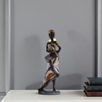 Elara Haus Set di Statue di Donna Africana in Resina di Alta Qualità – Set di 3 Musicisti