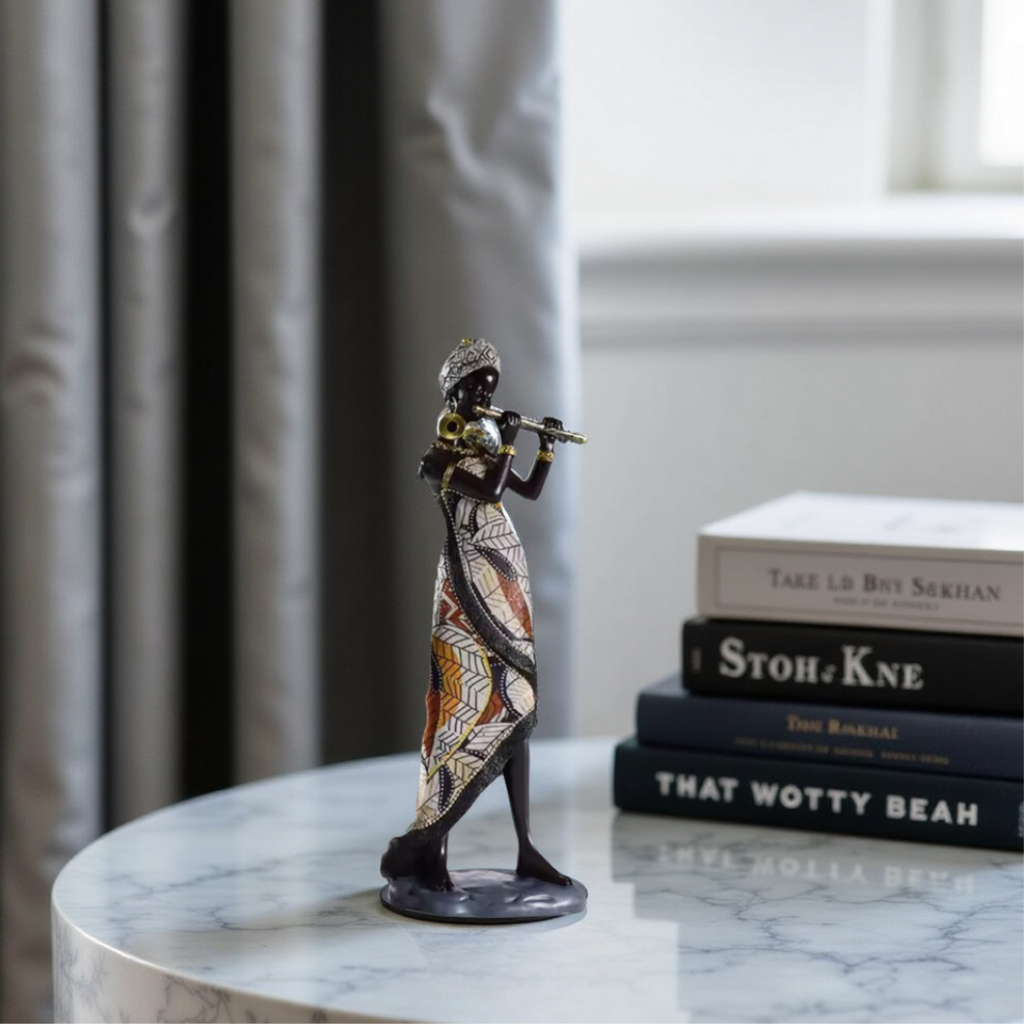 Elara Haus Set di Statue di Donna Africana in Resina di Alta Qualità – Set di 3 Musicisti