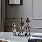 Elara Haus Set di Statue di Donna Africana in Resina di Alta Qualità – Set di 3 Musicisti