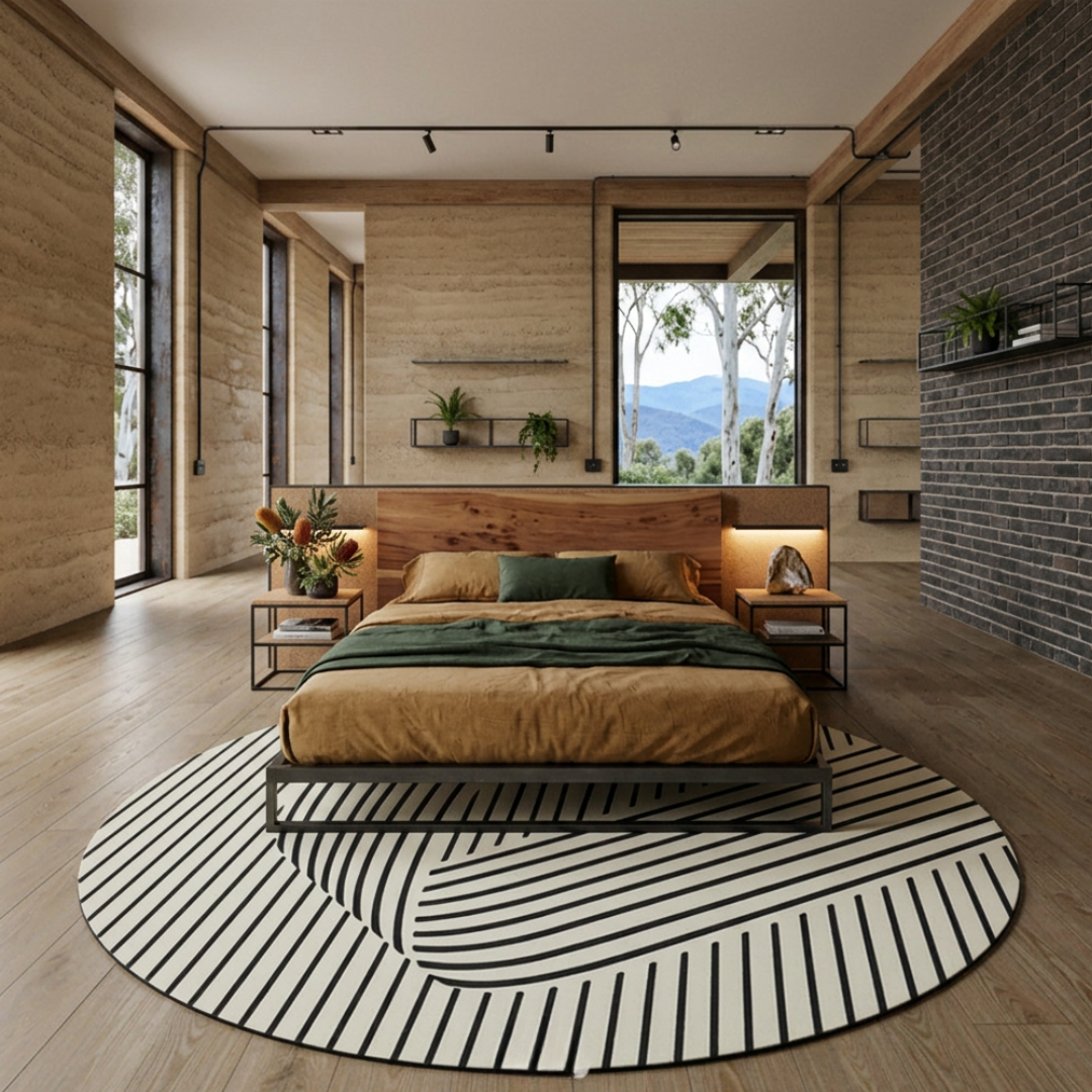 Elara Haus Tappeto Circolare Geometrico in Stile Scandi di Alta Qualità