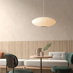 Elara Haus Lampada a Sospensione in Stile Giapponese con Ombra Ovale in Seta a Righe