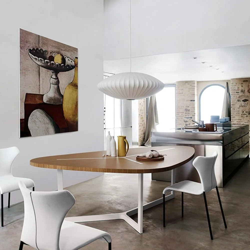 Elara Haus Lampada a Sospensione in Stile Giapponese con Ombra Ovale in Seta a Righe