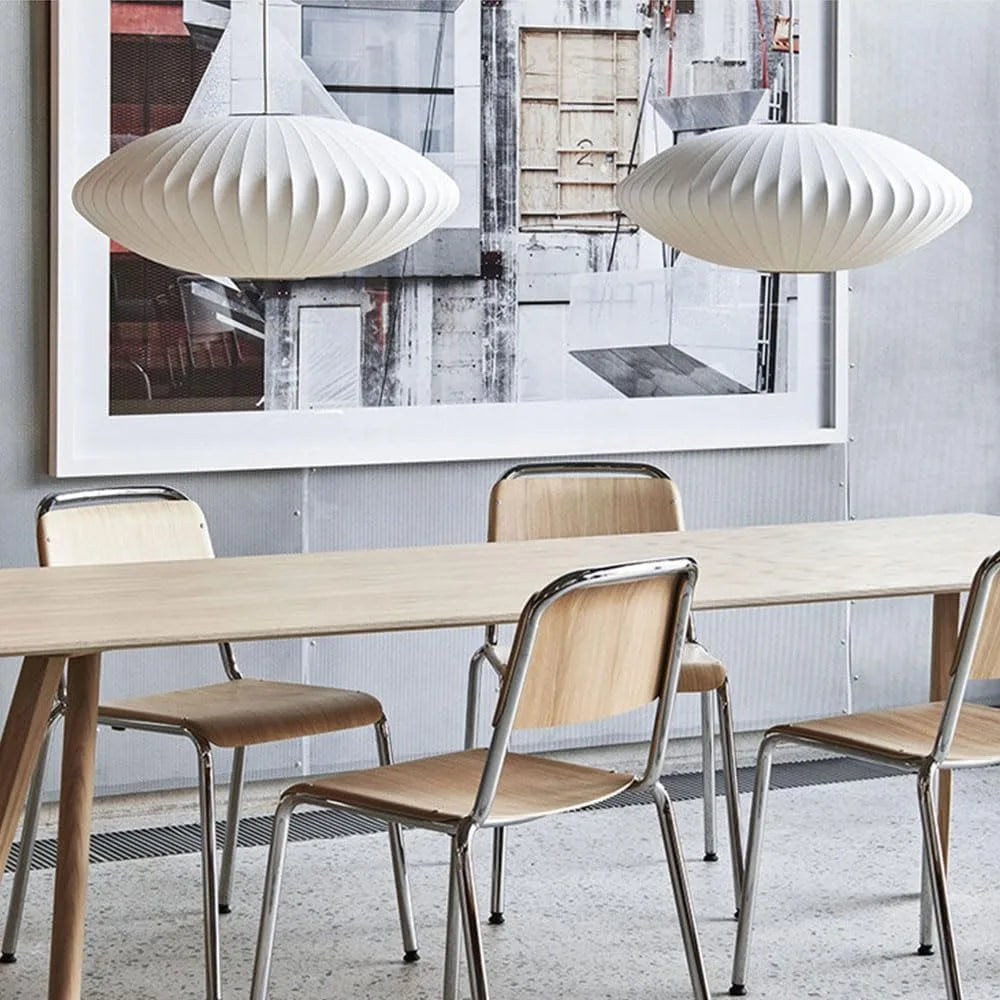 Elara Haus Lampada a Sospensione in Stile Giapponese con Ombra Ovale in Seta a Righe