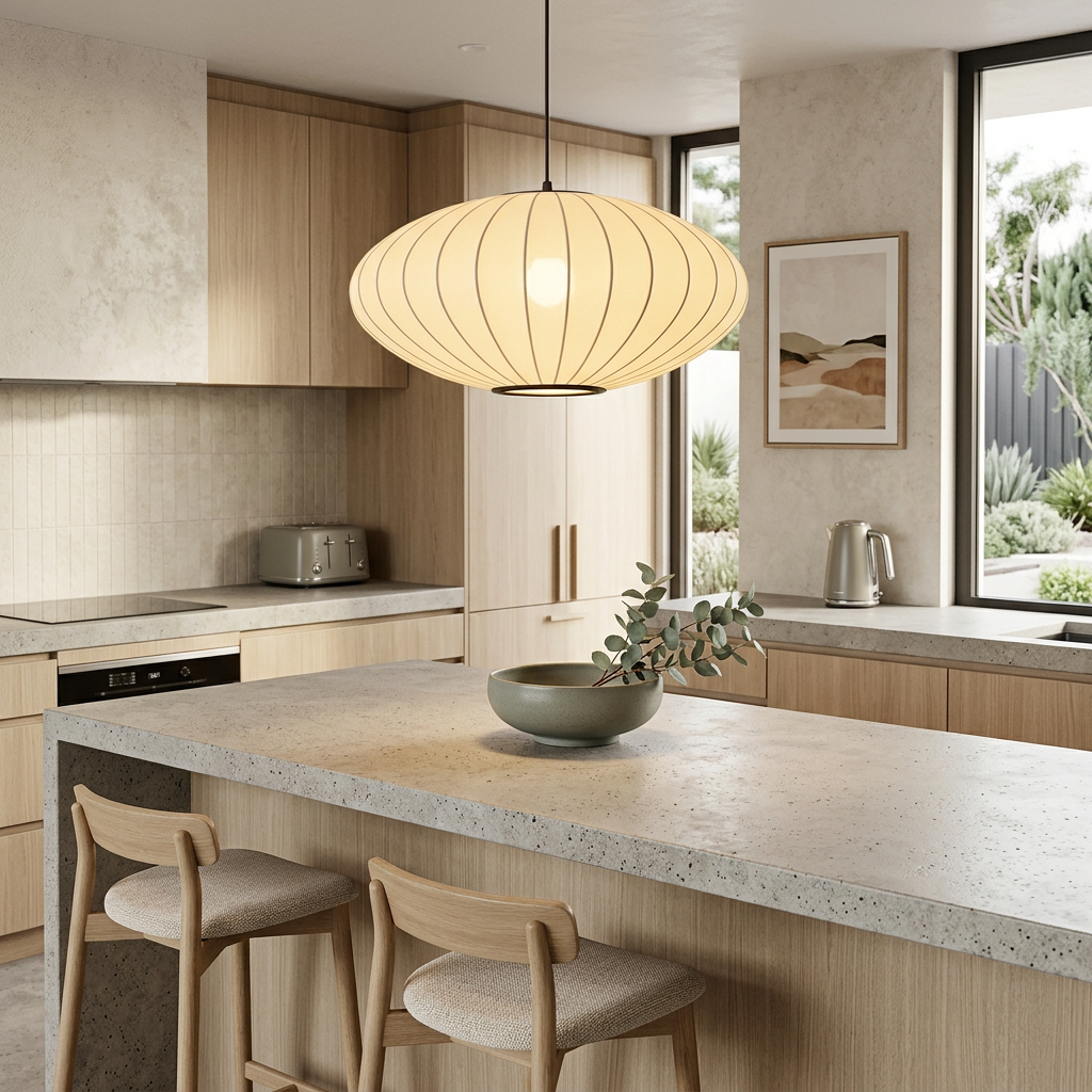 Elara Haus Lampada a Sospensione in Stile Giapponese con Ombra Ovale in Seta a Righe