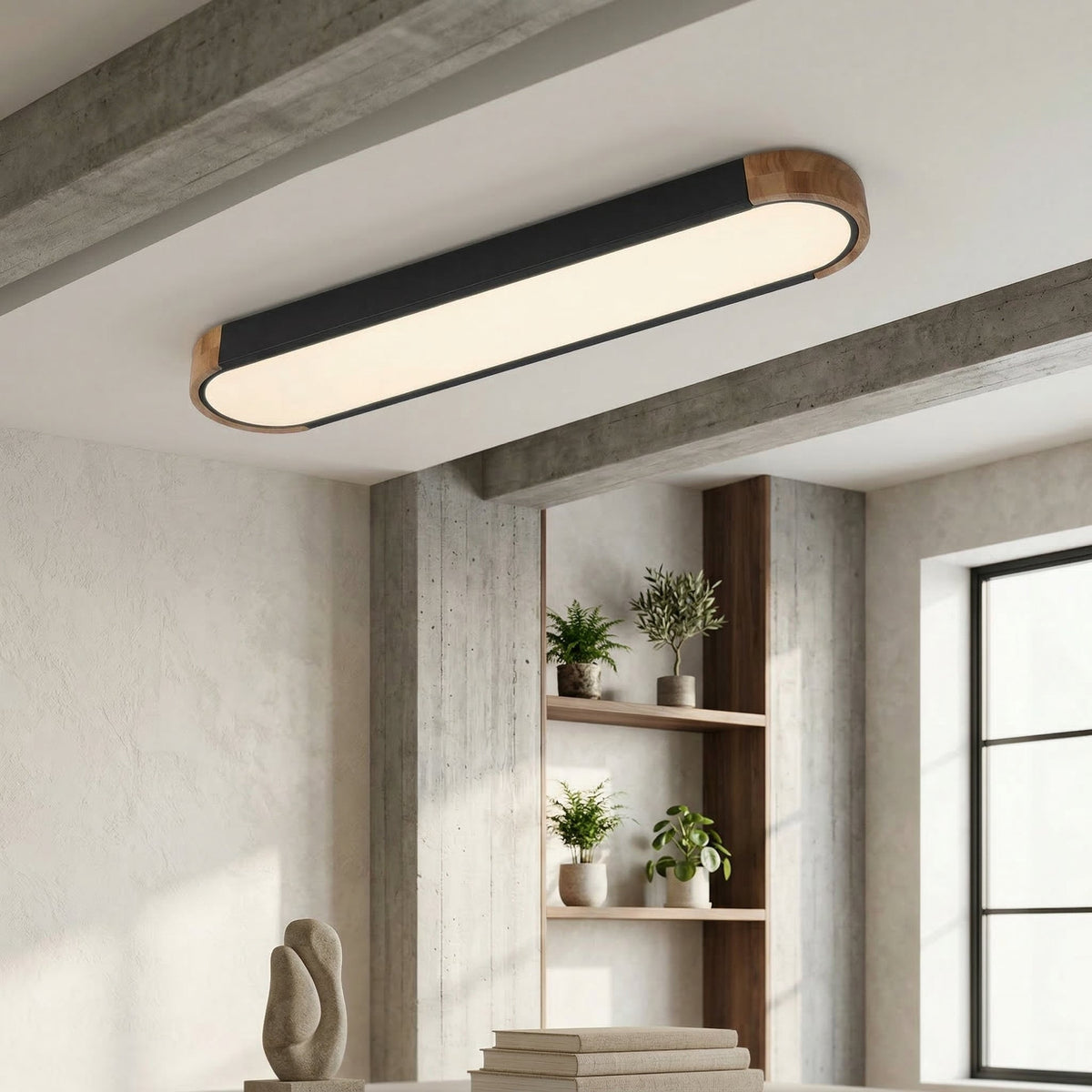 Elara Haus Japandi Luce a Soffitto Ovale in Legno e Metallo