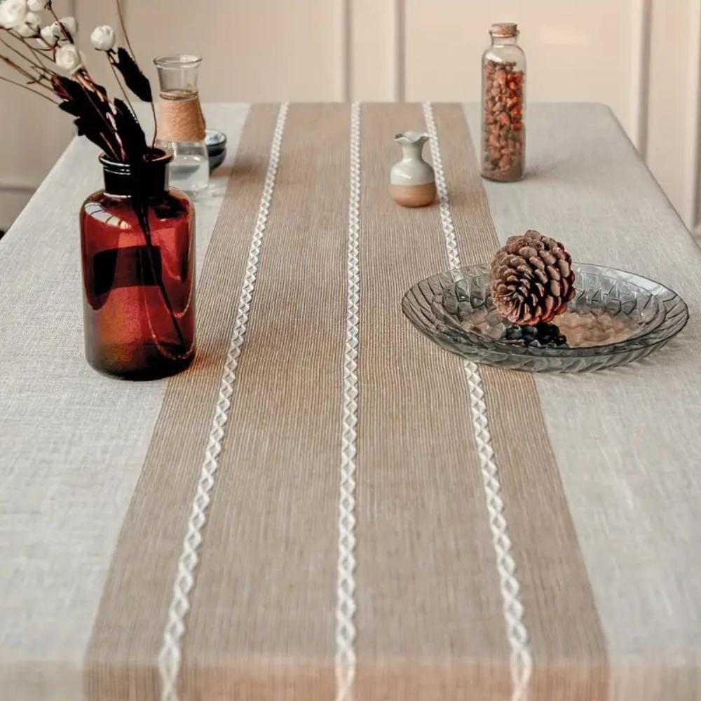 Elara Haus Kintsugi Runner – Tovaglia in Lino Architettonica con Frange