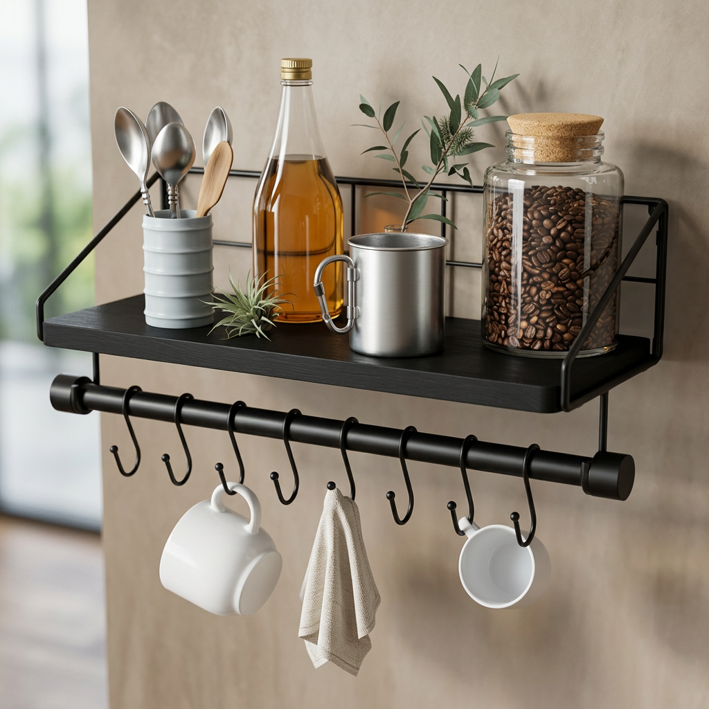 Elara Haus Mensola da Cucina con Supporto per Spezie e Barra per Tazze