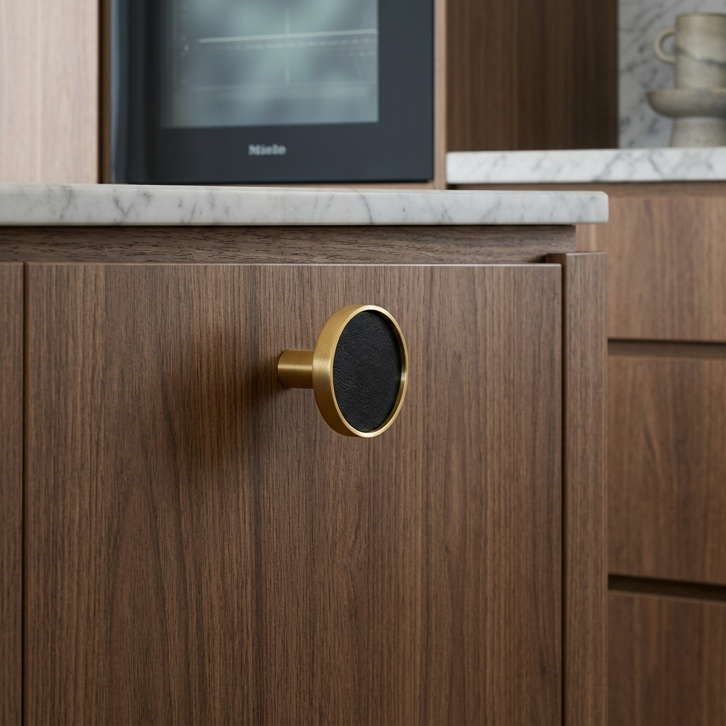 Elara Haus Maniglia per Armadio di Lusso in Ottone Avvolta in Pelle