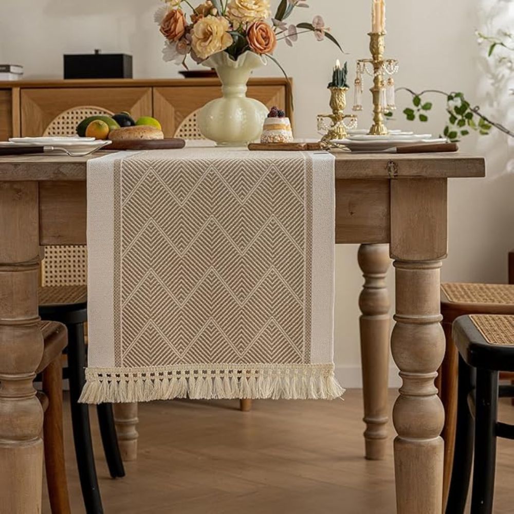 Elara Haus Modern Arid Loom – Runner da tavolo tessuto a rilievo lineare minimalista