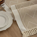 Elara Haus Modern Arid Loom – Runner da tavolo tessuto a rilievo lineare minimalista