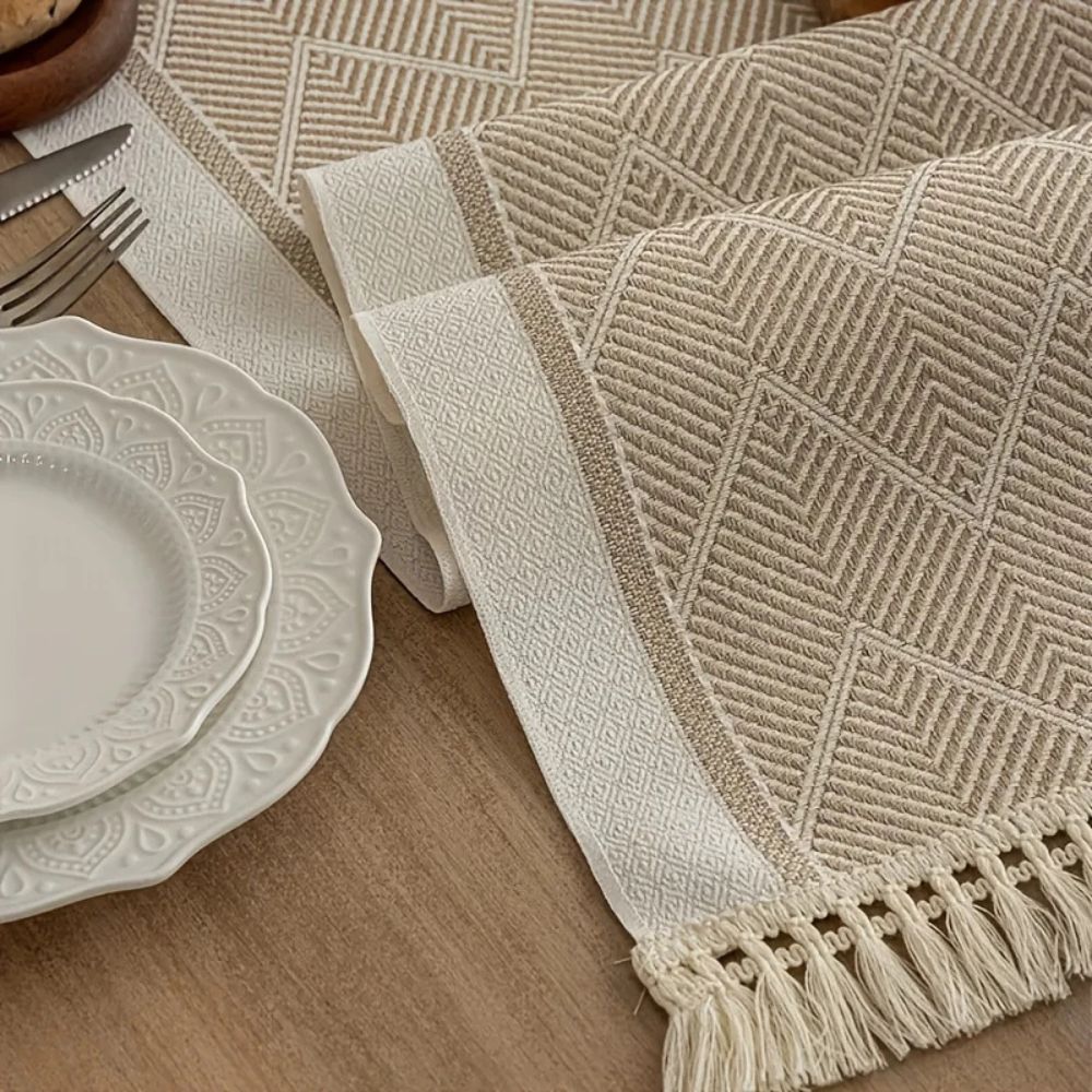 Elara Haus Modern Arid Loom – Runner da tavolo tessuto a rilievo lineare minimalista